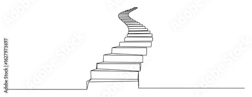 continuous one line drawing of a winding staircase leading up to success vector lineart