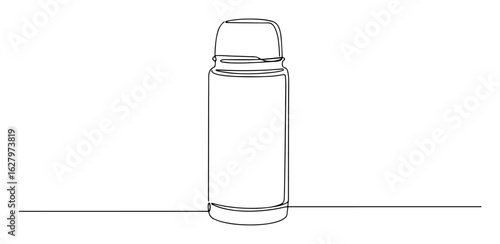 continuous one line drawing of a travel thermos flask for hot drinks vector