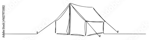 Camping tent outdoor shelter continuous line vector