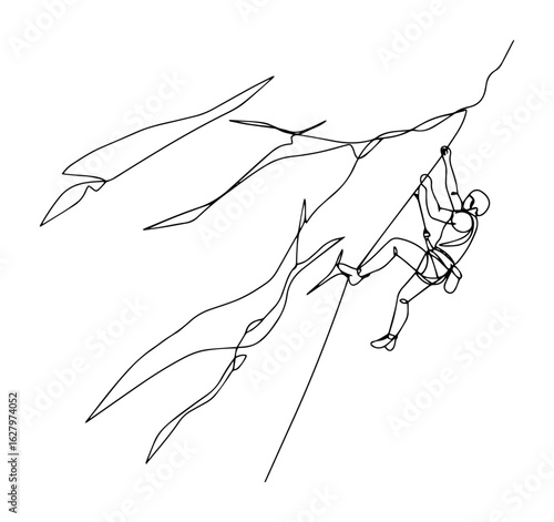 continuous one line drawing of a rock climber scaling a cliff extreme sport vector design