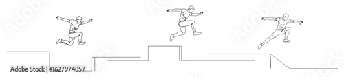 continuous one line drawing of a man doing parkour jumping sequence vector illustration