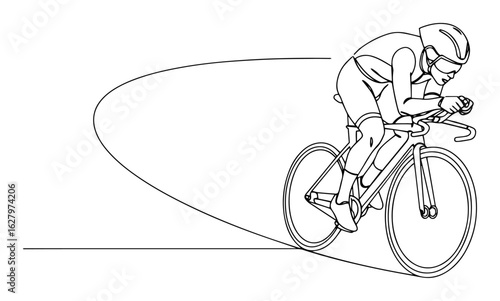 continuous one line drawing of a road cyclist racing in a velodrome vector illustration