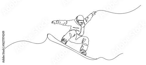 freestyle snowboarder jumping mountain snow sport vector monoline outline
