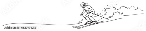 downhill skier carving turn winter sport vector monoline outline
