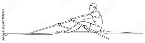 one continuous line drawing of a rower in a single scull boat vector design