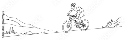 mountain biker trail cycling adventure sport vector monoline outline