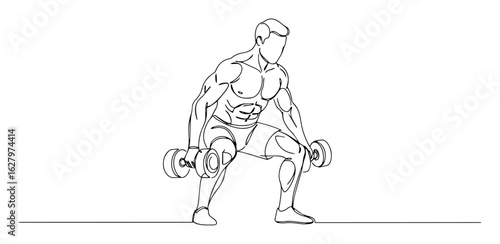 man lifting dumbbells squat pose vector outline monoline