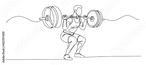 athlete weightlifting barbell squat vector line drawing