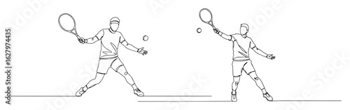 tennis players hitting ball outline vector monoline