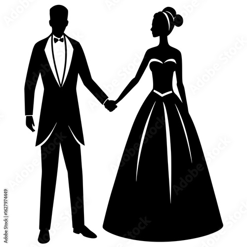 Groom bride holding hands silhouette black