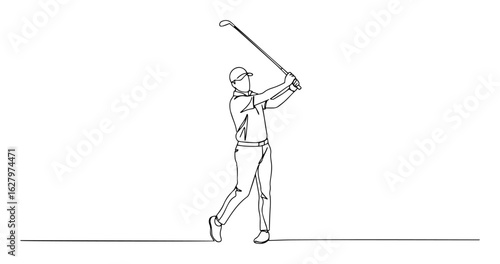 golfer hitting with club outline vector sketch monoline