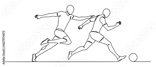 soccer players dribbling tackling ball monoline thin lineart vector