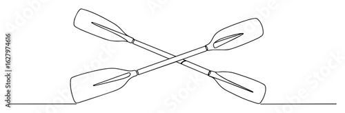 continuous one line drawing of two crossed kayak or canoe paddles vector design