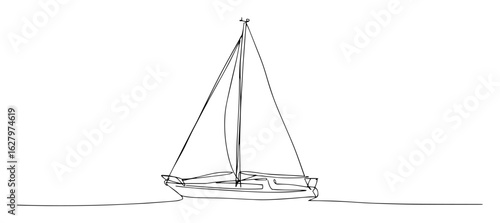 continuous one line drawing of a sailboat on water sailing yacht vector lineart