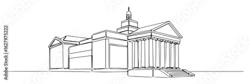 single one line drawing of a classic courthouse building vector illustration