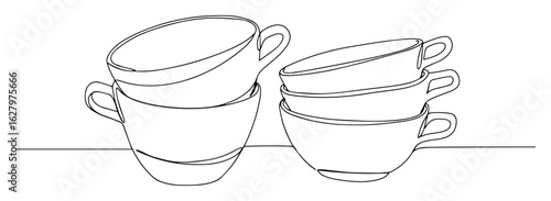 stacked teacups minimal kitchenware vector outline sketch