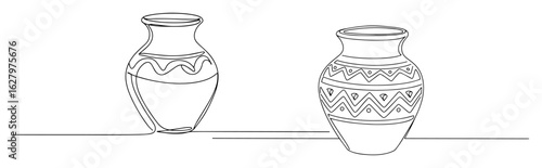 decorated ceramic vases traditional pottery vector monoline outline