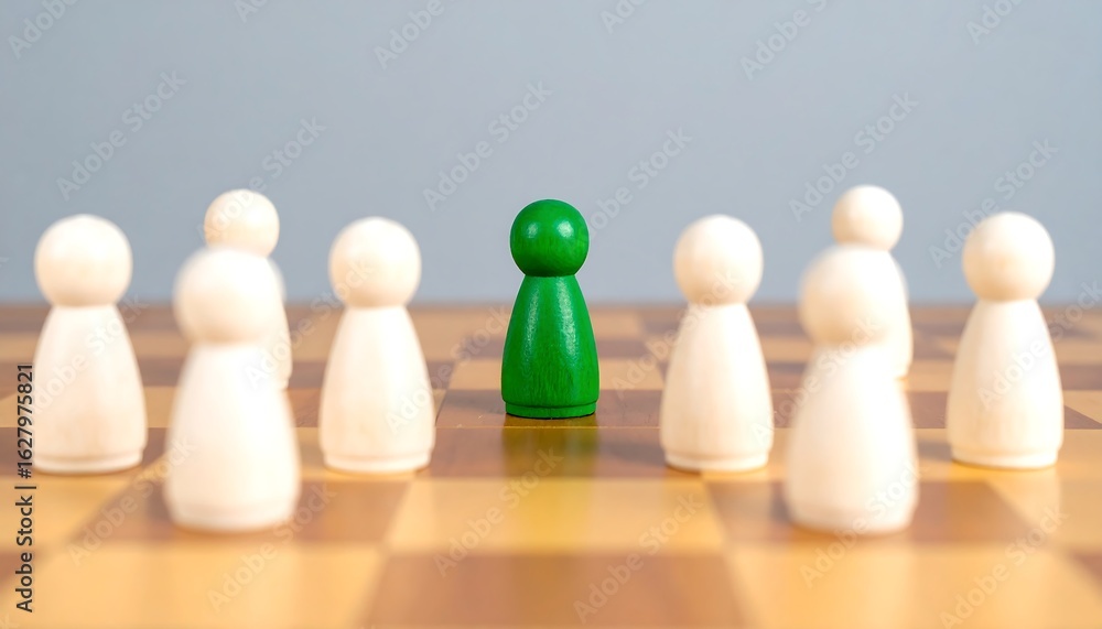 Green Peg Among White Pegs on Chessboard Green Peg Among White Pegs on Chessboard