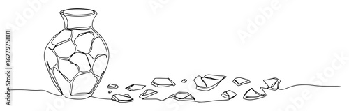 continuous one line drawing of a repaired pottery vase kintsugi concept vector illustration