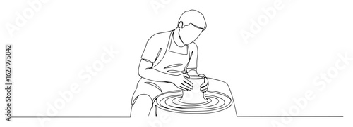 one continuous line drawing of a potter making a pot on a wheel vector lineart
