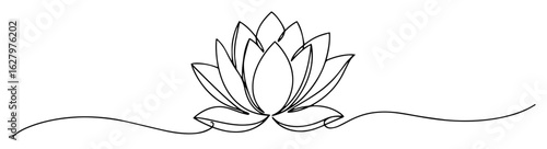 one continuous line drawing of a beautiful lotus flower vector illustration
