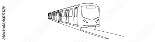 one single line drawing of a modern metro subway train for urban underground transportation vector contour illustration