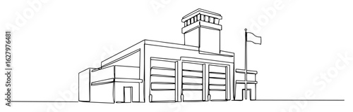 fire station building emergency service architecture icon vector monoline outline