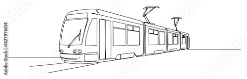 modern tram light rail streetcar urban transport side view line drawing vector monoline oneline outline