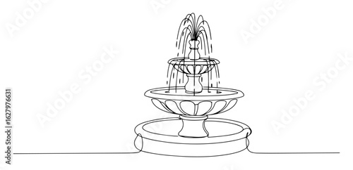 three tier garden fountain decorative water feature landscape line art vector monoline oneline outline