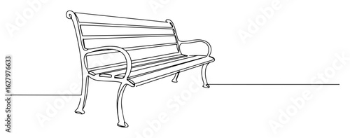 park bench outdoor furniture seating line drawing minimalist vector monoline oneline outline