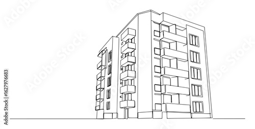 residential apartment building city architecture vector outline lineart