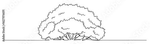 large decorative bush plant garden element vector outline monoline