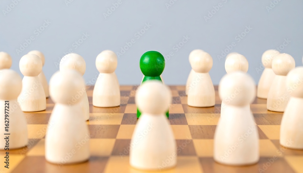 Green Peg Among White Pegs on Checkerboard Green Peg Among White Pegs on Checkerboard