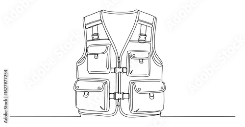 fishing vest outdoor utility clothing vector outline monoline illustration