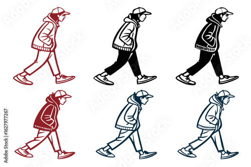 Man walking in casual clothes isolated on white background