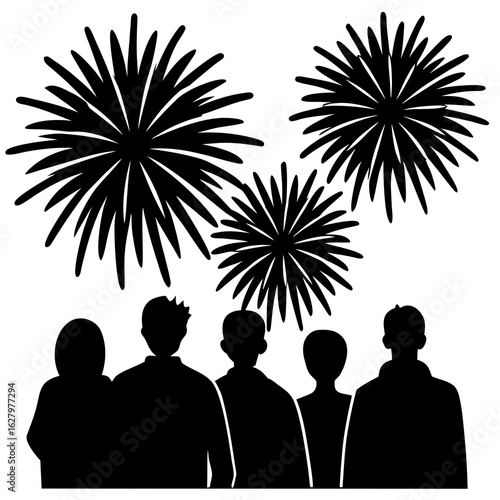 People watching fireworks display silhouettes celebration