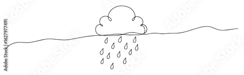 single one line drawing of a cloud with falling raindrops for rainy weather concept vector doodle lineart design