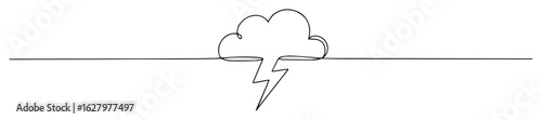 continuous one line drawing of a storm cloud with a lightning bolt a weather forecast icon vector design illustration