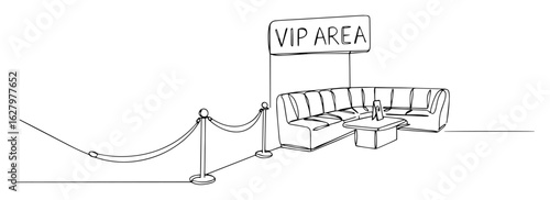 vip lounge area with rope barrier sofa exclusive access scene line drawing vector monoline oneline lineart outline