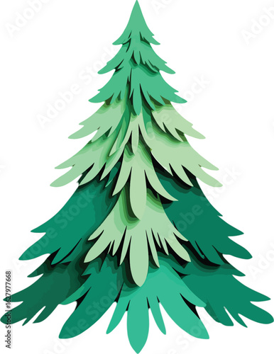 Stylized evergreen tree with layered branches and gradient shades of green pine spruce style vector illustration EPS file download