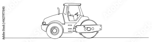 continuous one line drawing of a steamroller a road construction compactor vehicle vector monoline illustration