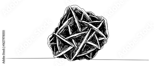 continuous one line drawing of a desert rose mineral crystal cluster a detailed geological stone vector sketch illustration