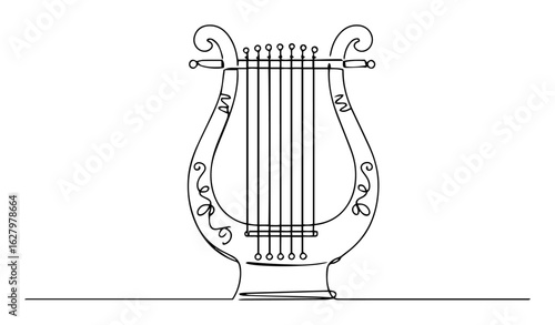 ancient greek lyre one line drawing vector illustration
