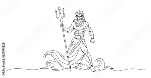 poseidon god of the sea with trident one line drawing