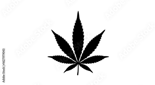Minimalist Vector SVG Icon of Cannabis Leaf in Black Flat Design for Digital Applications
