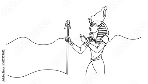 one continuous line drawing of the ancient egyptian god osiris holding a staff for mythology and afterlife concept vector lineart