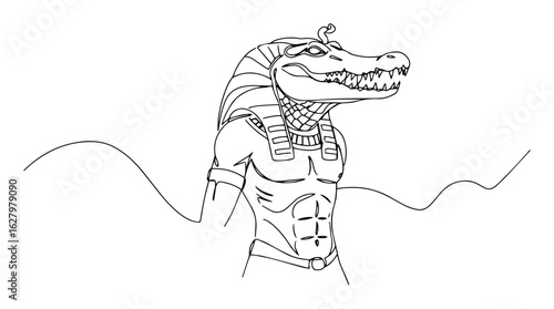 one continuous line drawing of the ancient egyptian crocodile god sobek for mythology of the nile concept vector contour lineart