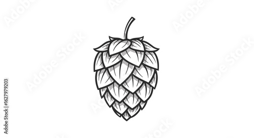Minimalist Black and White Vector SVG Illustration of Hop Cone with Flat Design Style for Botanical and Nature Themed Projects
