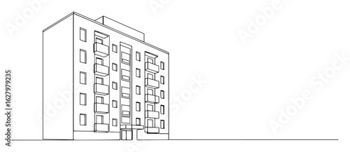residential apartment block building outline vector illustration