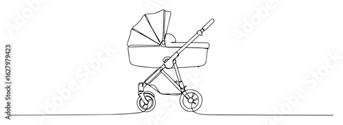 continuous one line drawing of a modern baby stroller or pram a parenting and childcare symbol vector outline illustration